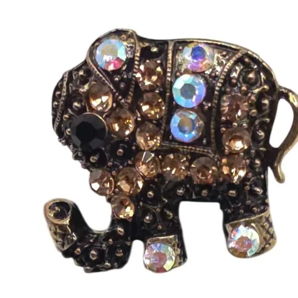 Vintage Rhinestone Elephant Adjustable Ring Antique Gold Tone Animal Jewelry - Picture 6 of 6